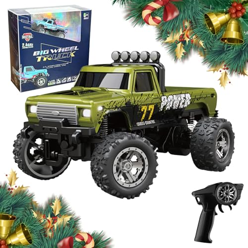 Mini RC Monster Truck, 1:64 Ferngesteuertes Auto, 4WD Monster Truck Ferngesteuert, Monstertruck Ferngesteuert, Monster Truck Ferngesteuert, Spielzeugauto für Kinder Erwachsene (Grün) von GMTEO