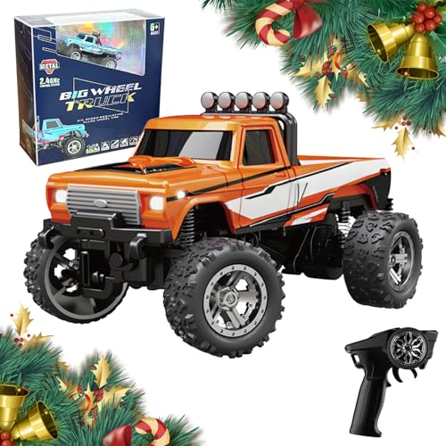 Mini RC Monster Truck, 1:64 Ferngesteuertes Auto, 4WD Monster Truck Ferngesteuert, Monstertruck Ferngesteuert, Monster Truck Ferngesteuert, Spielzeugauto für Kinder Erwachsene (Orange) von GMTEO