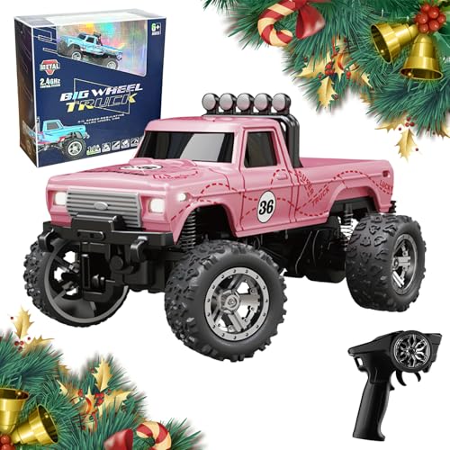 Mini RC Monster Truck, 1:64 Ferngesteuertes Auto, 4WD Monster Truck Ferngesteuert, Monstertruck Ferngesteuert, Monster Truck Ferngesteuert, Spielzeugauto für Kinder Erwachsene (Rosa) von GMTEO