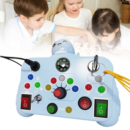 Spielzeug Busy Board mit LED Lichtschalter, 2024 Activity Board Motorikspielzeug mit 12 LED 8 Schalter Sensorik Spielzeug Lernspielzeug für Babys und Kleinkinder ab 1 2 3 4 Jahre (Blau) von GMTEO