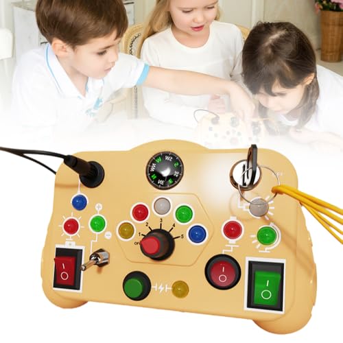 Spielzeug Busy Board mit LED Lichtschalter, 2024 Activity Board Motorikspielzeug mit 12 LED 8 Schalter Sensorik Spielzeug Lernspielzeug für Babys und Kleinkinder ab 1 2 3 4 Jahre (Gelb) von GMTEO