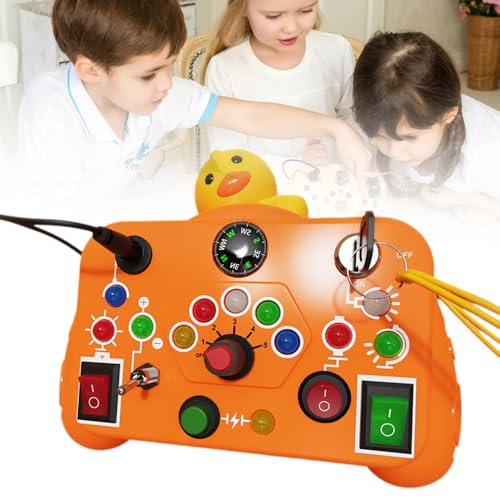 Spielzeug Busy Board mit LED Lichtschalter, 2024 Activity Board Motorikspielzeug mit 12 LED 8 Schalter Sensorik Spielzeug Lernspielzeug für Babys und Kleinkinder ab 1 2 3 4 Jahre (Orange) von GMTEO