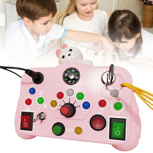 Spielzeug Busy Board mit LED Lichtschalter, 2024 Activity Board Motorikspielzeug mit 12 LED 8 Schalter Sensorik Spielzeug Lernspielzeug für Babys und Kleinkinder ab 1 2 3 4 Jahre (Rosa) von GMTEO