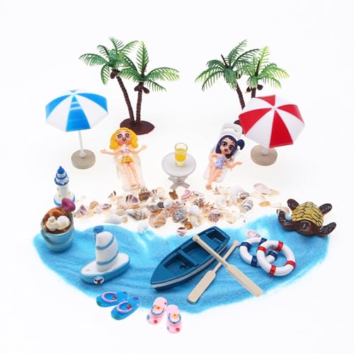 21 Stück Miniatur Deko Strand Deko Mini Liegestuhl Deko Klein Deko Strand und Meer Deko Mini Strand Strand Deko Miniatur Set Geeignet für DIY-Dekoration Garten Pool von GMXJGZ