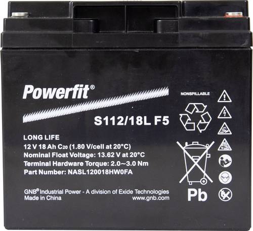 GNB Powerfit Powerfit S112/18L F5 S112/18LF5 Bleiakku 12V 18Ah Blei-Vlies (AGM) (B x H x T) 181.5 x von GNB Powerfit