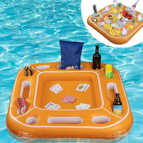 Schwimmender Spieltisch mit wasserdichten Spielkarten, Kartentischtablett für Pool oder Strandparty, Poolzubehör Whirlpool-Tablett, aufblasbarer Lebensmittel-Getränkehalter für Sommerparty, Innen- und von GNYOUS