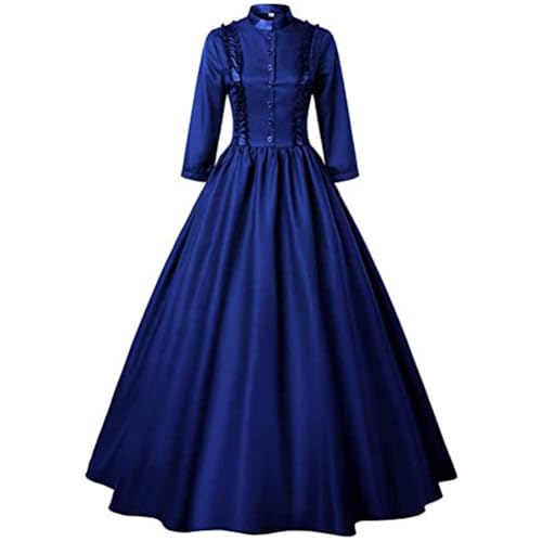 Damen Mittelalter Vintage Kleider Damen Gothic Viktorianisches Outfit Königin Kleid Ballkleid Party Halloween Karneval (Blau, 4XL) von GOBIWM