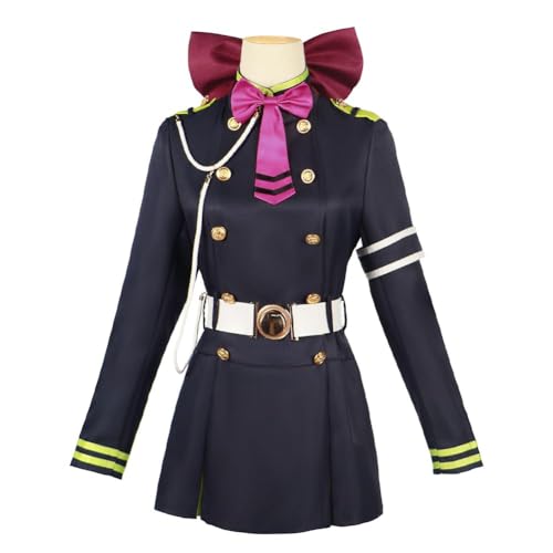 GOBIWM Seraph of the End Cosplay Shinoa Hiiragi Cosplay Kostüm Kleid Outfit Komplettes Set Shinoa Hiiragi Cosplay Perücke Halloween Karneval Party Dress Up für Frauen Mädchen (Shinoa Hiiragi, XL) von GOBIWM