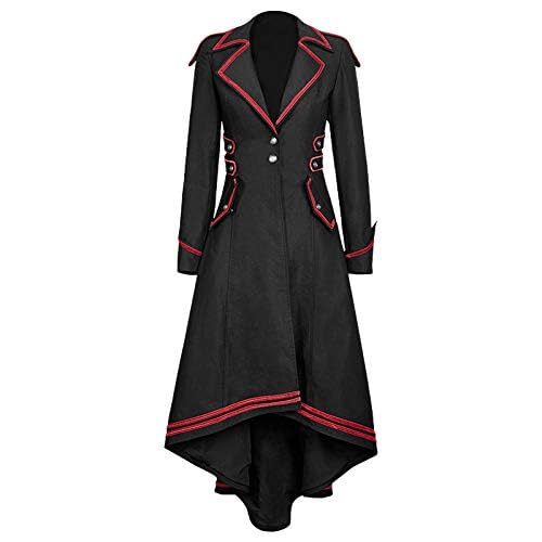 Mittelalter Retro Damen Gothic Stil Smoking Cosplay Kostüm Mantel Halloween Karneval Dress Up Party (Schwarz, 3XL) von GOBIWM