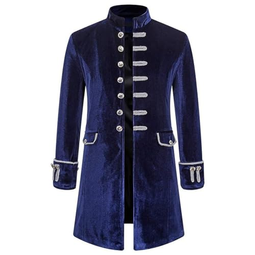 Mittelalter Steampunk Gothic Jacke Retro Langarm Stehkragen Jacke Halloween Party Cosplay Performance Bühnenkostüme (Blau, XXL) von GOBIWM