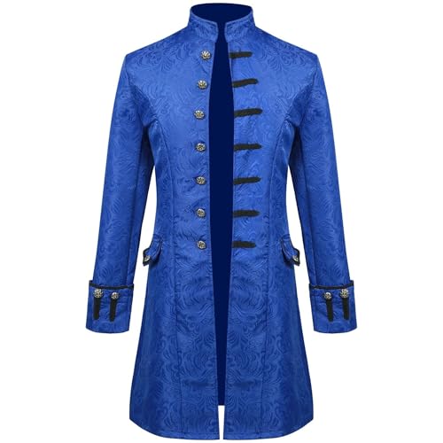 Mittelalterliche Steampunk-Gothic-Jacke, Mantel, Retro, langärmelig, Stehkragen, Jacke, Halloween, Party, Cosplay, Bühnenkostüme (blau, XL) von GOBIWM