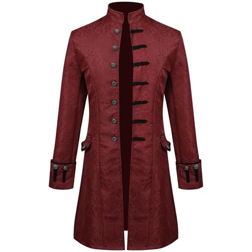 Mittelalterliche Steampunk-Gothic-Jacke, Mantel, Retro, langärmelig, Stehkragen, Jacke, Halloween, Party, Cosplay, Bühnenkostüme (rotbraun, XXL) von GOBIWM