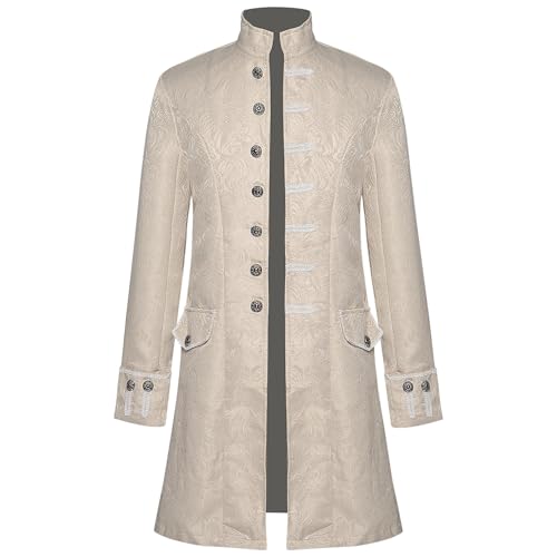 Mittelalterliche Steampunk-Gothic-Jacke, Mantel, Retro, langärmelig, Stehkragen, Jacke, Halloween, Party, Cosplay, Bühnenkostüme (weiß, Größe 3XL) von GOBIWM