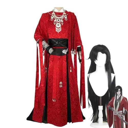 Tian Guan Ci Fu Cosplay Kostüm Hua Cheng Anime Cosplay Chinesisch Antike Kostüm Hanfu Männer und Frauen Cosplay Rote Robe Hua Cheng Kompletter Satz Kostüme Mit Perücke (Hua Cheng Cos, L) von GOBIWM