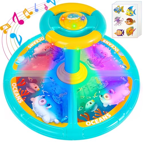 GODELAIF Sit and Spin, Birthday Toddlers Sit and Spin Toy for 3 4 Years Old Girl Boy, 360° Ocean Interactive Sensory Spinning Toys for Ages 2-10 Kids LED & Sound with Free Stickers von GODELAIF