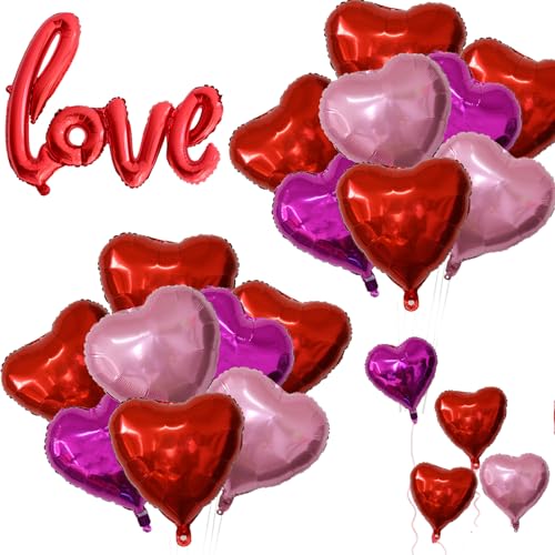 GOGOLAN 30 Pcs 18 Zoll rote Herz Ballons und 1Pcs 40 Zoll verbunden LOVE Folienballon für romantische Valentinstag Dekorationen, Folie Herz geformte Ballon für Nacht Hochzeit Braut Dusche Dekorationen von GOGOLAN