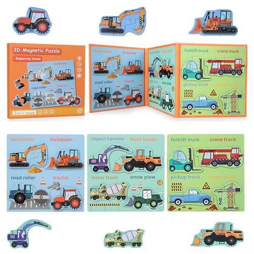 GOGOLAN Animal Magnetic Puzzles für Kinder, 41 Pcs Kleinkind Puzzles Kinder Reise Flugzeug Aktivitäten für Kleinkinder, Kinder Geburtstag Geschenke (Bauwagen) von GOGOLAN