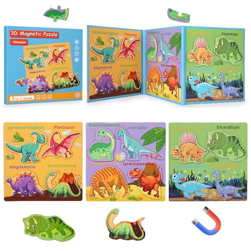 GOGOLAN Animal Magnetic Puzzles für Kinder, 41 Pcs Kleinkind Puzzles Kinder Reise Flugzeug Aktivitäten für Kleinkinder, Kinder Geburtstag Geschenke (Dinosaurier) von GOGOLAN