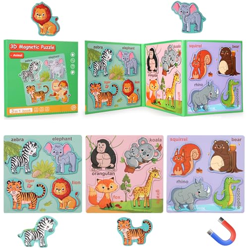 GOGOLAN Animal Magnetic Puzzles für Kinder, 41 Pcs Kleinkind Puzzles Kinder Reise Flugzeug Aktivitäten für Kleinkinder, Kinder Geburtstag Geschenke (Tier) von GOGOLAN