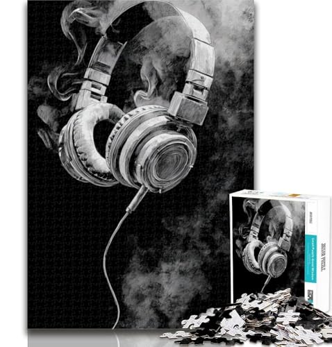 Teenager-Puzzle, schwarz-weiße Kopfhörer, 1000 Teile, für Teenager, Stressabbau, Staycation, Zeit totschlagen, lustiges Geschenk, 26x38cm Teenager-Puzzle, schwarz-weiße Kopfhörer, 1000 Teile, für Teenager, Stressabbau, Staycation, Zeit totschlagen, lustiges Geschenk, 26x38cm von GOIUYTGM