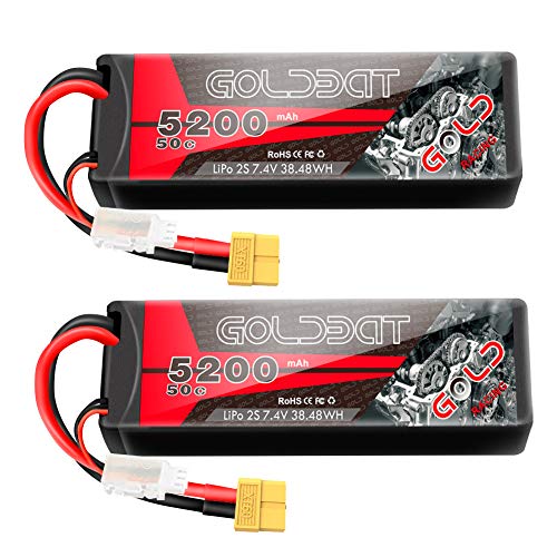 GOLDBAT 2S Lipo RC Akku 7,4V 50C 5200mAh LiPo Akku Hardcase Pack mit XT60 Stecker für RC Auto Evader RC Hubschrauber RC Truggy Buggy Evader BX Auto LKW Truck RC Hobby (2Packs) von GOLDBAT