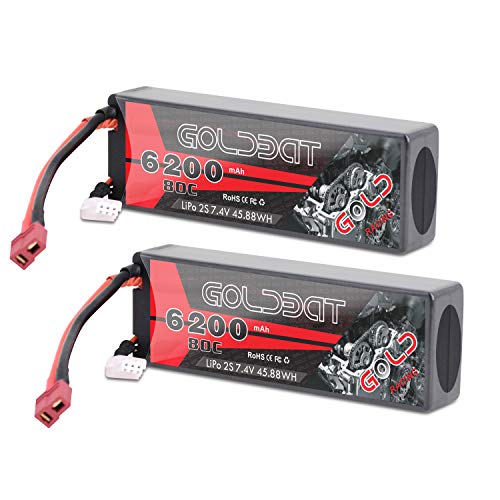 GOLDBAT RC Akku 6200 mAh Lipo Akku Lipo Batterie 80C 2S 7,4V mit Female T-Stecker Batterie Ersatzakku für RC Auto Flugzeug Helikopter Boot Buggy LKW usw. (2 Packs) … von GOLDBAT