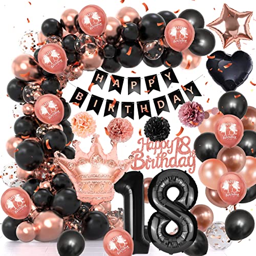 18 Geburtstag Dekorationen Mädchen, 18 Jahr Geburtstagdeko Rosegold und Schwarz Ballongirlande, 18 Happy Birthday Girlande Partydeko, 18 Luftballons Birthday Party Decorations von GOLDNICE