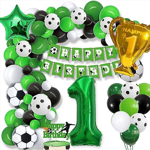 Fußball 1 Geburtstag Deko Junge, 1. Football Geburtstagsdeko, 1 Jahre Ballon Grün Luftballon Girlande, mit Happy Birthday Girlande, für Kinder Junge Geburtstag Party Fußball Deko 1.Geburtstagsdeko von GOLDNICE