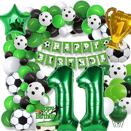 Fußball 11 Geburtstag Deko Junge, 11. Football Geburtstagsdeko, 11 Jahre Ballon Grün Luftballon Girlande, mit Happy Birthday Girlande, für Kinder Junge Geburtstag Party Fußball Deko 11.Geburtstagsdeko von GOLDNICE