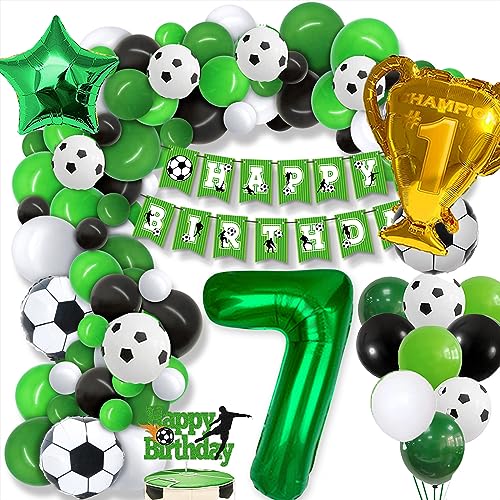 Fußball 7 Geburtstag Deko Junge, 7. Football Geburtstagsdeko, 7 Jahre Ballon Grün Luftballon Girlande, mit Happy Birthday Girlande, für Kinder Junge Geburtstag Party Fußball Deko 7.Geburtstagsdeko von GOLDNICE