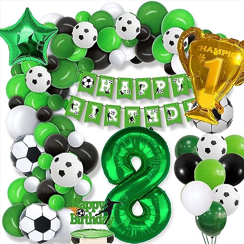 Fußball 8 Geburtstag Deko Junge, 8. Football Geburtstagsdeko, 8 Jahre Ballon Grün Luftballon Girlande, mit Happy Birthday Girlande, für Kinder Junge Geburtstag Party Fußball Deko 8.Geburtstagsdeko von GOLDNICE