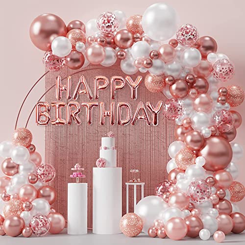 Geburtstag Deko Frauen Mädchen, Rosegold Geburtstagdeko Frau, Ballongirlande Geburtstagsdeko mit Happy Birthday Girlande, Geburtstagszubehör für 18 21 30 40 50 60 Geburtstag Babydusche Partydeko von GOLDNICE