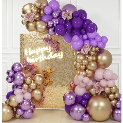 Lila Ballon Girlande Bogen Kit, Lila und Chrom Gold Ballon Girlande für Hochzeit Mädchen Frauen Geburtstag Braut Baby Dusche Dekorationen Rapunzel Prinzessin Thema Party Supplies von GOLDNICE