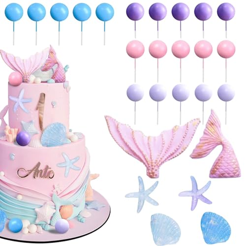 Meerjungfrau Tortendeko Ocean Theme Kuchendekoration Rosa Lila Ball Meerjungfrau Party Dekorationen Kit Meerjungfrau Schwanz Kuchen Toppers für Kinder Geburtstag von GOLDNICE