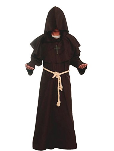 Amayar Friar Mittelalter Mönch Renaissance Priester Robe Kostüm Cosplay, braun, L von GOLDSTITCH