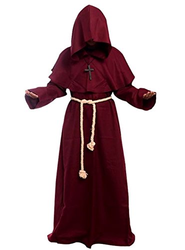 Amayar Friar Mittelalter Mönch Renaissance Priester Robe Kostüm Cosplay, burgunderfarben, XL von GOLDSTITCH