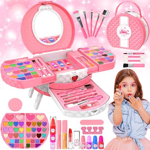 Kinderschminke Set Schminkkoffer Mädchen mit Tragbarem Ständer,66 Pcs Waschbar Schminke Kinder Make Up Set,Kinder Schminkset Mädchen Spielzeug,Geburtstags Geschenke für Mädchen 3 4 5 6 7 8 9 11 Jahre von GOLMUD