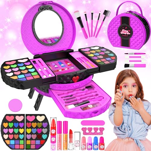 Kinderschminke Set Schminkkoffer Mädchen mit Tragbarem Ständer,66 Pcs Waschbar Schminke Kinder Make Up Set,Kinder Schminkset Mädchen Spielzeug,Geburtstags Geschenke für Mädchen 3 4 5 6 7 8 9 10 Jahre von GOLMUD