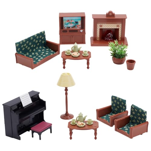 GOMAKERER 2 Set Puppenhaus Möbel Set Miniaturmöbel Mini Puppenhauszubehör Dekoration Mini Klavier Mini Sofa Für Puppenhausdekor Heimszenenzubehör Ornamenttisch Basteldisplay von GOMAKERER