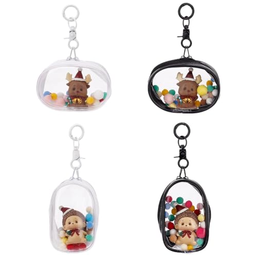 GOMAKERER 4 Stück 2 Stile Puppenpräsentationstaschen transparent, Präsentationstasche aus Kunststoff, Mini-Blindbox, zum Aufhängen von Puppen, kleine Tasche mit Reißverschluss von GOMAKERER