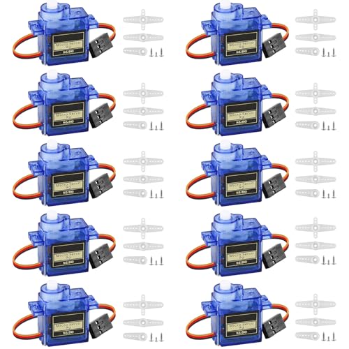 GOMETY 10 Stück 9G Micro Servo Motor, Micro Motor Servo für Helikopter Auto Fahrzeugmodelle Steuerung mit Kabel, Mini Servos Arduino Project von GOMETY