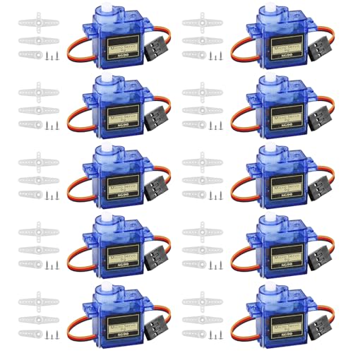 GOMETY 10 Stück 9G Micro Servo Motor, Micro Motor Servo für RC Robot Arm Helikopter Auto Fahrzeugmodelle Steuerung mit Kabel Mini Servos Arduino Project von GOMETY