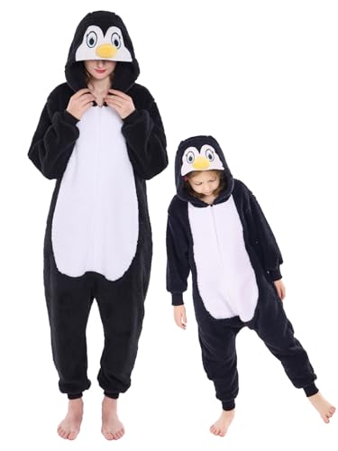 GONAAP Einteiler für Erwachsene, Sherpa-Tiere, Einteiler, Cosplay-Kostüm für Damen und Herren, Schwarz / Pinguindesign, XXL von GONAAP