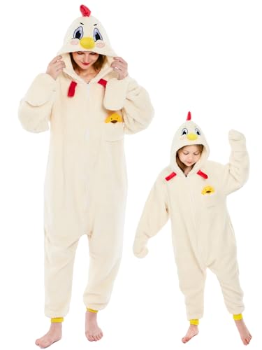 GONAAP Einteiler für Erwachsene, Sherpa-Tiere, Einteiler, Cosplay-Kostüm für Damen und Herren, Weißes Huhn, XXL von GONAAP