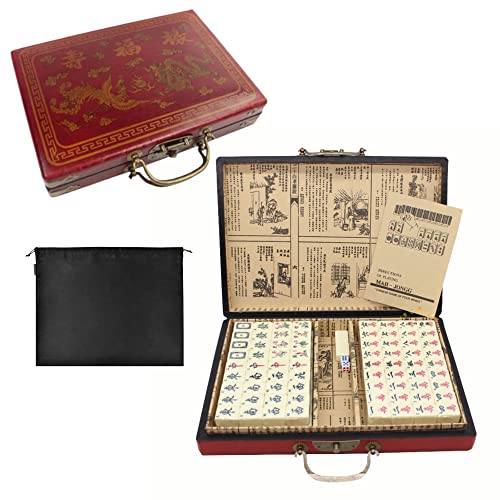 GONGKANGYUAN Mini Mahjong Set Box Tragbar Traditionelles Chinesisches Mah Jong Set Mit 144 Majong Spielsteine, Reise Mahjong Set Tragbarer, Chinesisches Strategiespiel von GONGKANGYUAN