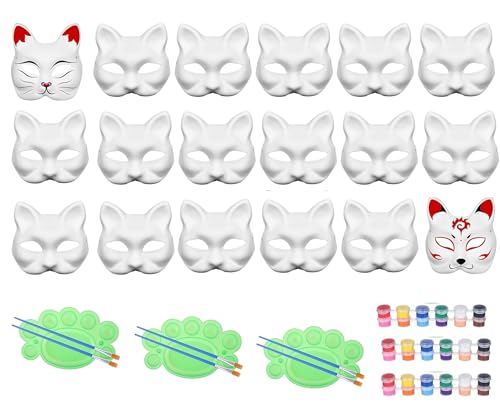 GONGXIFC Katzenmaske,Therianische Maske,Bemalbare Masken,Tiermasken,Maskeradenmasken für Halloween,Karneval,Partygeschenke (18) von GONGXIFC