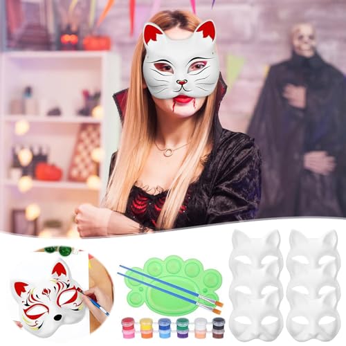 GONGXIFC Katzenmaske,Therianische Maske,Bemalbare Masken,Tiermasken,Maskeradenmasken für Halloween,Karneval,Partygeschenke (6) von GONGXIFC