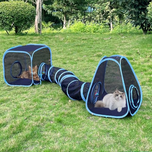 GONPETGP Katzengehege im Freien, Katzentunnel, Zelte, Würfel für Indoor-Katzen mit Spielball, zusammenklappbarer Außenlaufstalltunnel für Kätzchen, Kaninchen, Welpen und Kleintiere von GONPETGP