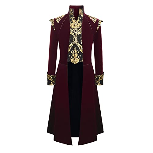 GONSIDA Herren Steampunk Mittelalter Frack Jacke viktorianischer Gothic Frock Coat, weinrot, 3X-Groß von GONSIDA