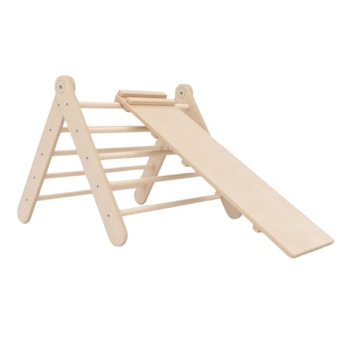 GOODEX Kletterdreieck mit Rutsche verstellbar Klettergerüst Indoor Pikler Dreieck Sprossendreieck aufklappbar aus Holz für Kinder Babys Montessori Spielzeug ab 10 Monate von GOODEX